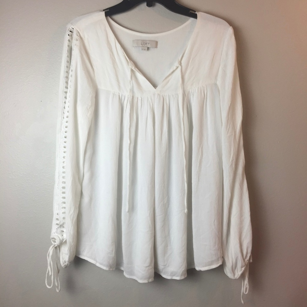 Ann Taylor LOFT White Split Long Sleeve Blouse